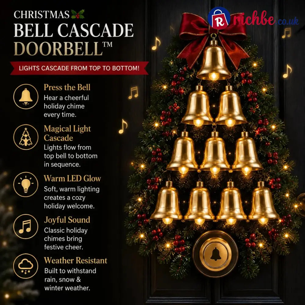 🔔 Christmas Bell Cascade Doorbell™ – Light-Up Holiday Chime Door Decor 🎄