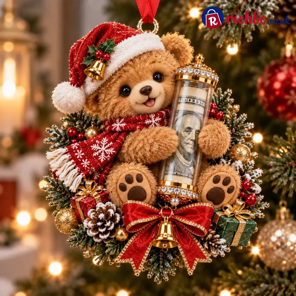 🎄 💵 Christmas Cash Gift Ornament - ✨A Fun Way to Give Money This Christmas - 🧸 Teddy Bear - Best Sale Of The Month