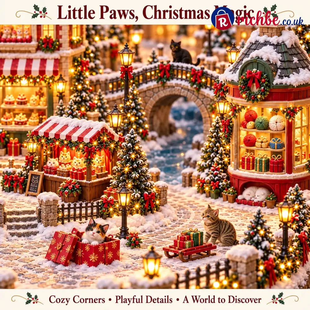 Christmas Cat Village 🐱🎄 – Lighted Cat Lover’s Holiday Scene 🐈✨