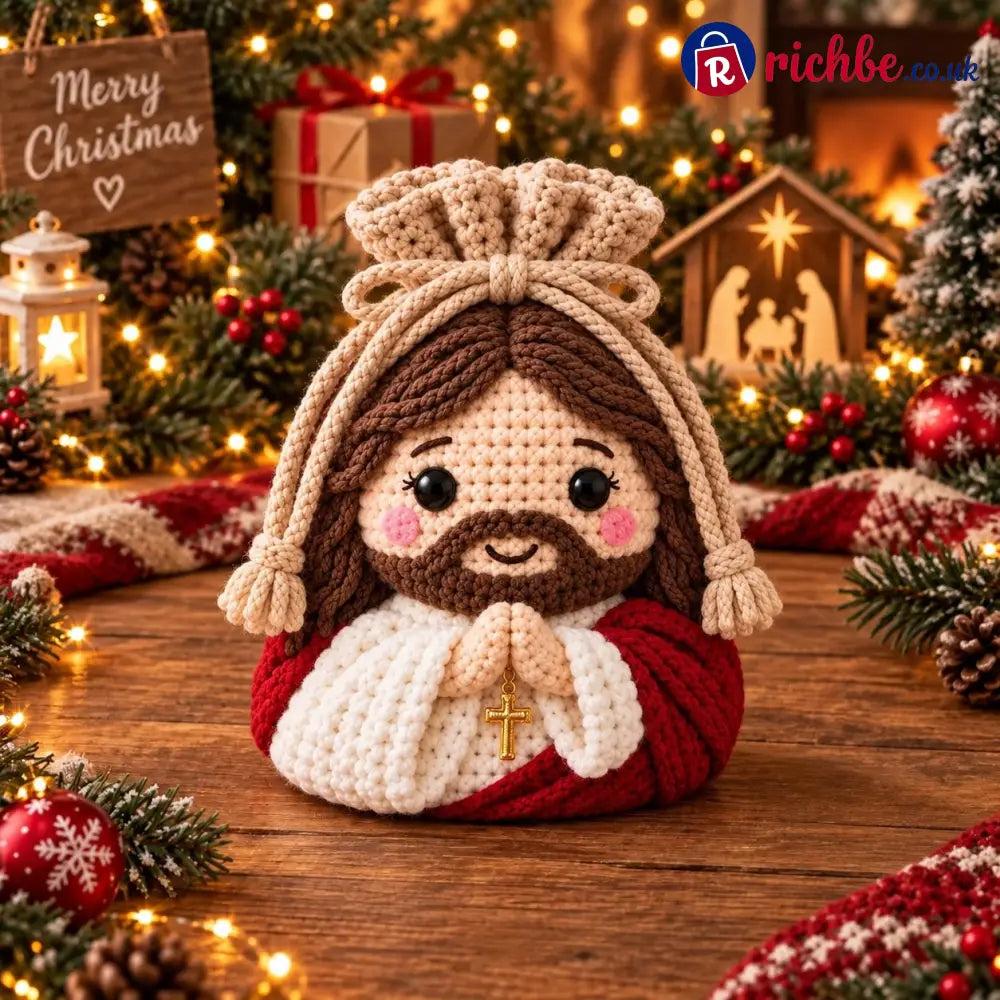🎄 Christmas Crochet Character Gift Pouch | Reusable Drawstring Gift Bag, 12 Festive Designs - ✝️ Jesus - All Collections