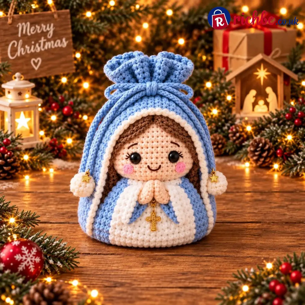 🎄 Christmas Crochet Character Gift Pouch | Reusable Drawstring Gift Bag, 12 Festive Designs - 💕 Mary - All Collections