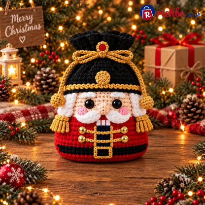 🎄 Christmas Crochet Character Gift Pouch | Reusable Drawstring Gift Bag, 12 Festive Designs - 🎖️ Nutcracker - All