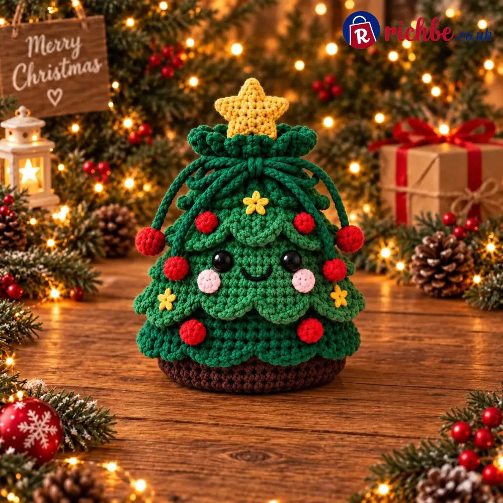 🎄 Christmas Crochet Character Gift Pouch | Reusable Drawstring Gift Bag, 12 Festive Designs - 🎄 Christmas Tree - All