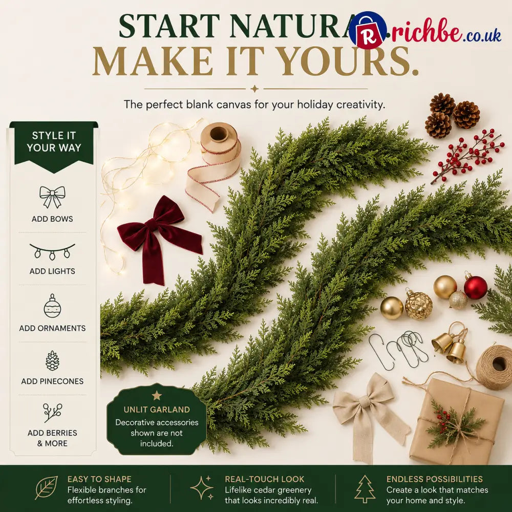 🏠 CHRISTMAS FAVORITE | Artificial Cedar Garland 2-Pack – 6 FT Faux Greenery for Mantels Tables Stairs & Walls