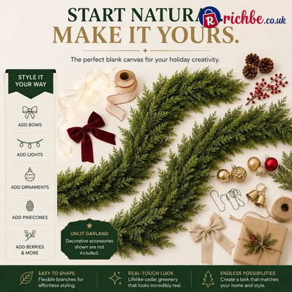 🏠 CHRISTMAS FAVORITE | Artificial Cedar Garland 2-Pack – 6 FT Faux Greenery for Mantels Tables Stairs & Walls
