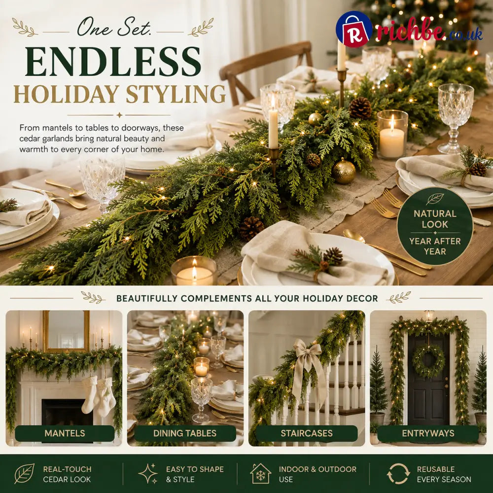 🏠 CHRISTMAS FAVORITE | Artificial Cedar Garland 2-Pack – 6 FT Faux Greenery for Mantels Tables Stairs & Walls
