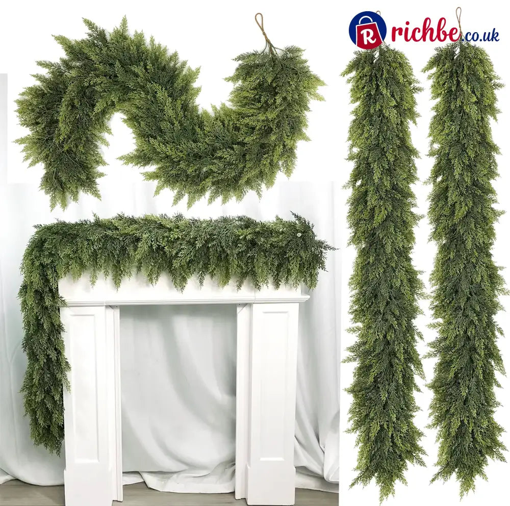 🏠 CHRISTMAS FAVORITE | Artificial Cedar Garland 2-Pack – 6 FT Faux Greenery for Mantels Tables Stairs & Walls