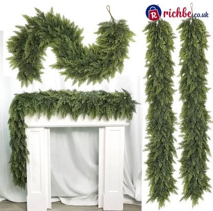 🏠 CHRISTMAS FAVORITE | Artificial Cedar Garland 2-Pack – 6 FT Faux Greenery for Mantels Tables Stairs & Walls