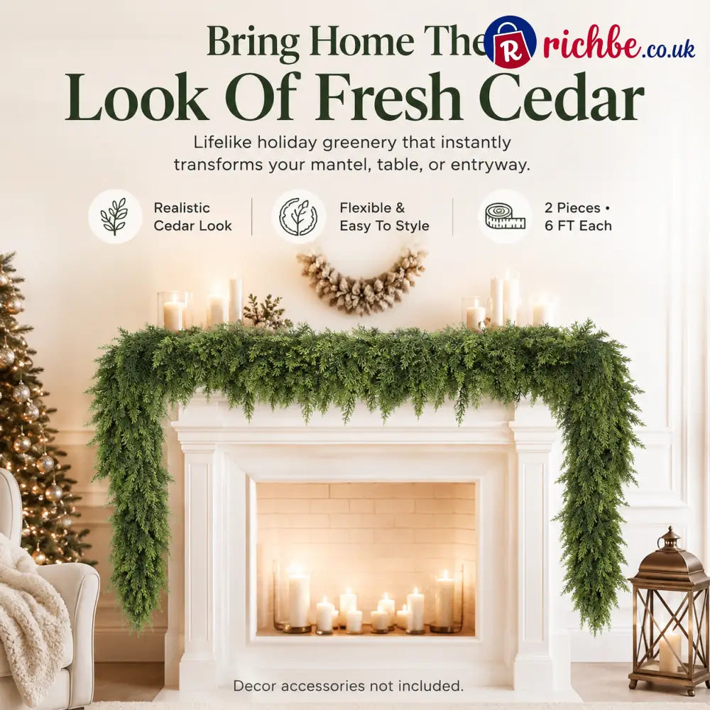 🏠 CHRISTMAS FAVORITE | Artificial Cedar Garland 2-Pack – 6 FT Faux Greenery for Mantels Tables Stairs & Walls