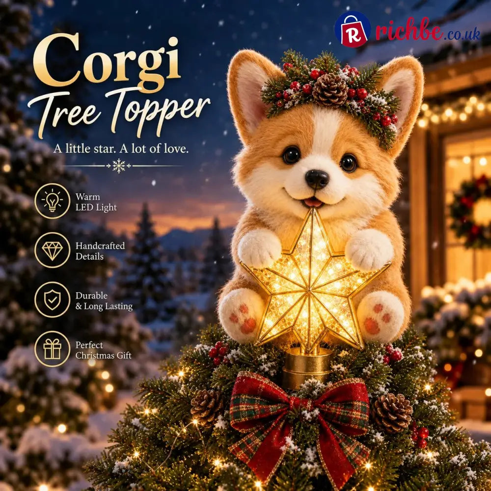 🎄 Christmas Glow Pup Tree Topper – Light-Up Holiday Dog Tree Topper - Corgi
