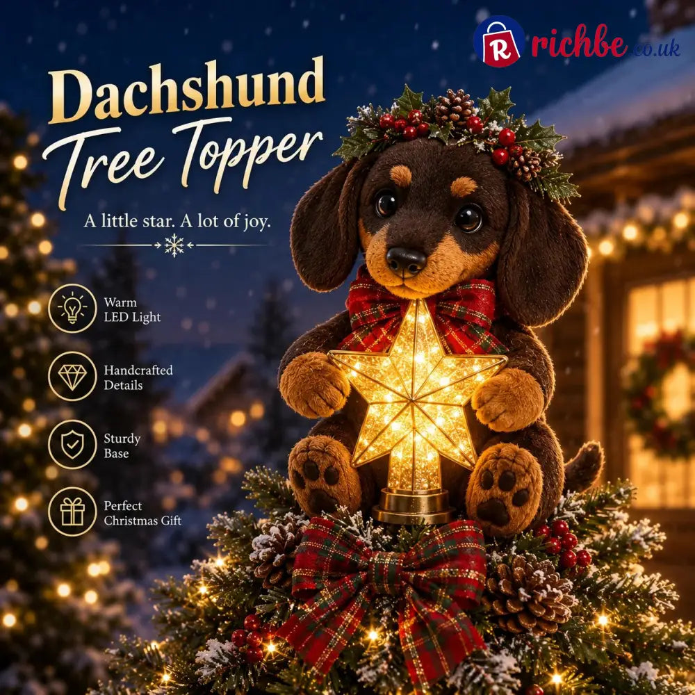 🎄 Christmas Glow Pup Tree Topper – Light-Up Holiday Dog Tree Topper - Dachshund