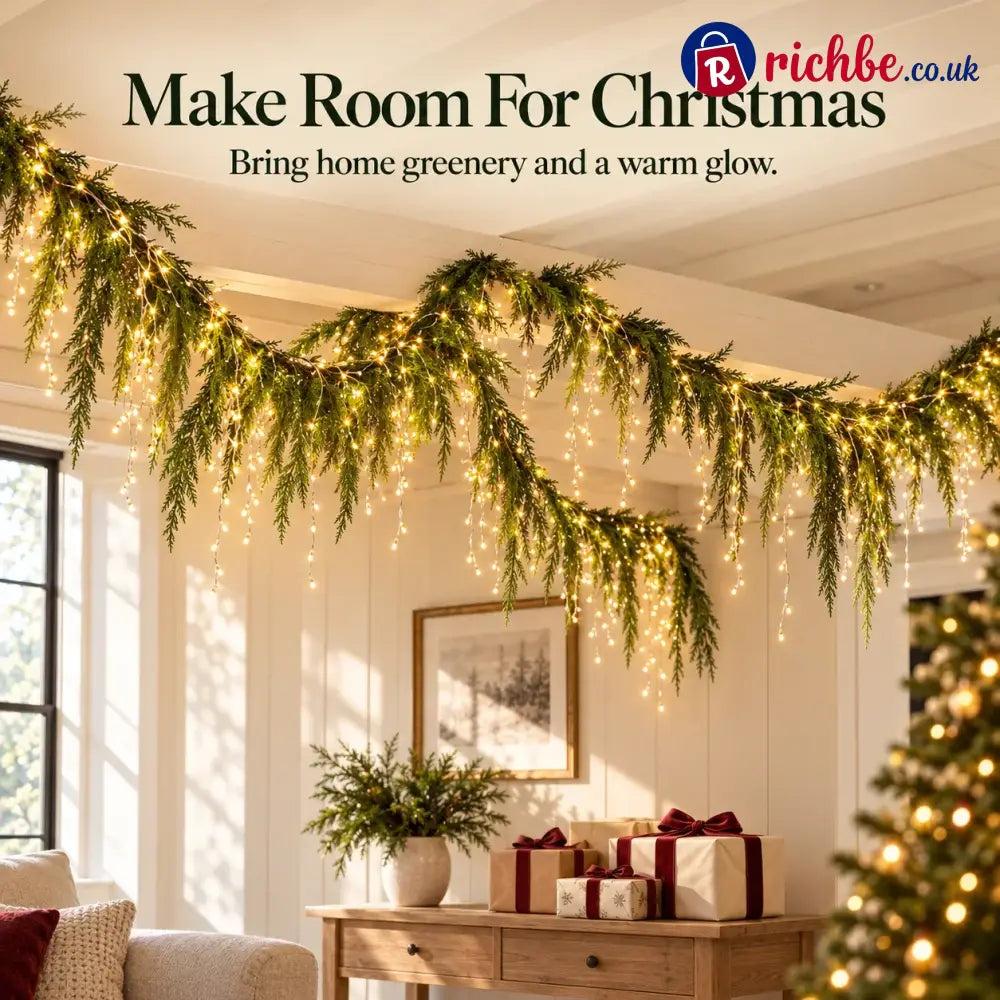 🎄 Christmas Greenery Garland & Warm Icicle Lights Set, Turn Empty Spaces Into Holiday Magic ✨