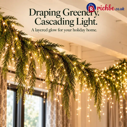 🎄 Christmas Greenery Garland & Warm Icicle Lights Set, Turn Empty Spaces Into Holiday Magic ✨