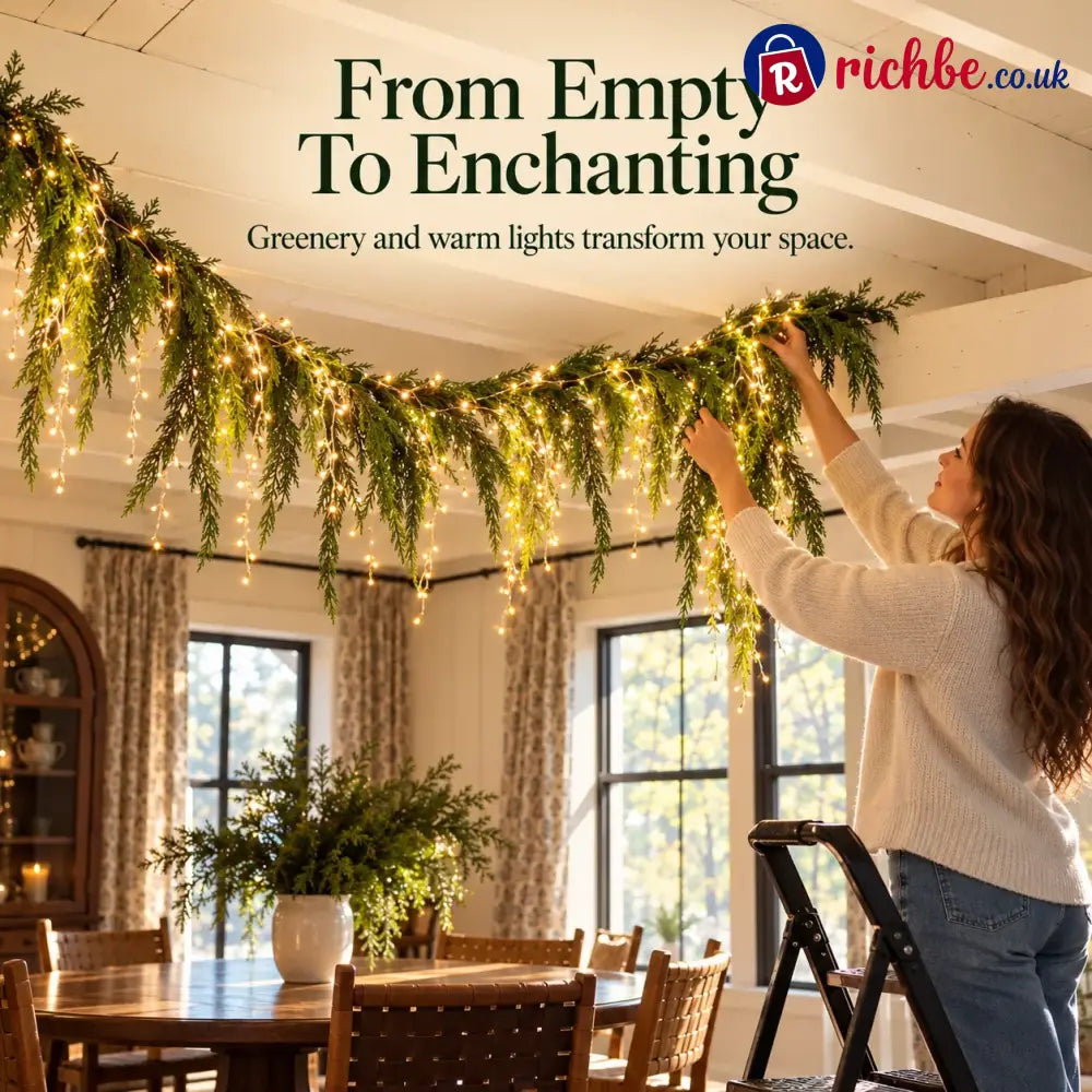 🎄 Christmas Greenery Garland & Warm Icicle Lights Set, Turn Empty Spaces Into Holiday Magic ✨