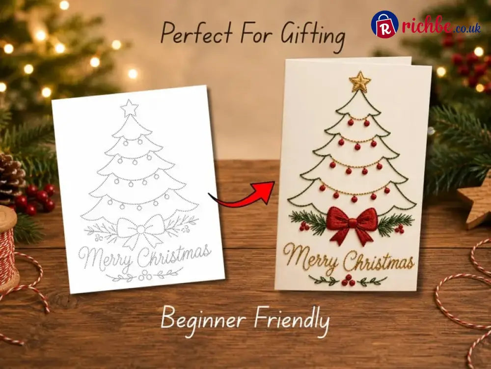 🌲 🪡 Christmas Hand Embroidery Card DIY Kit | Stitch Your Way Into the Christmas Spirit ✨ 🎁