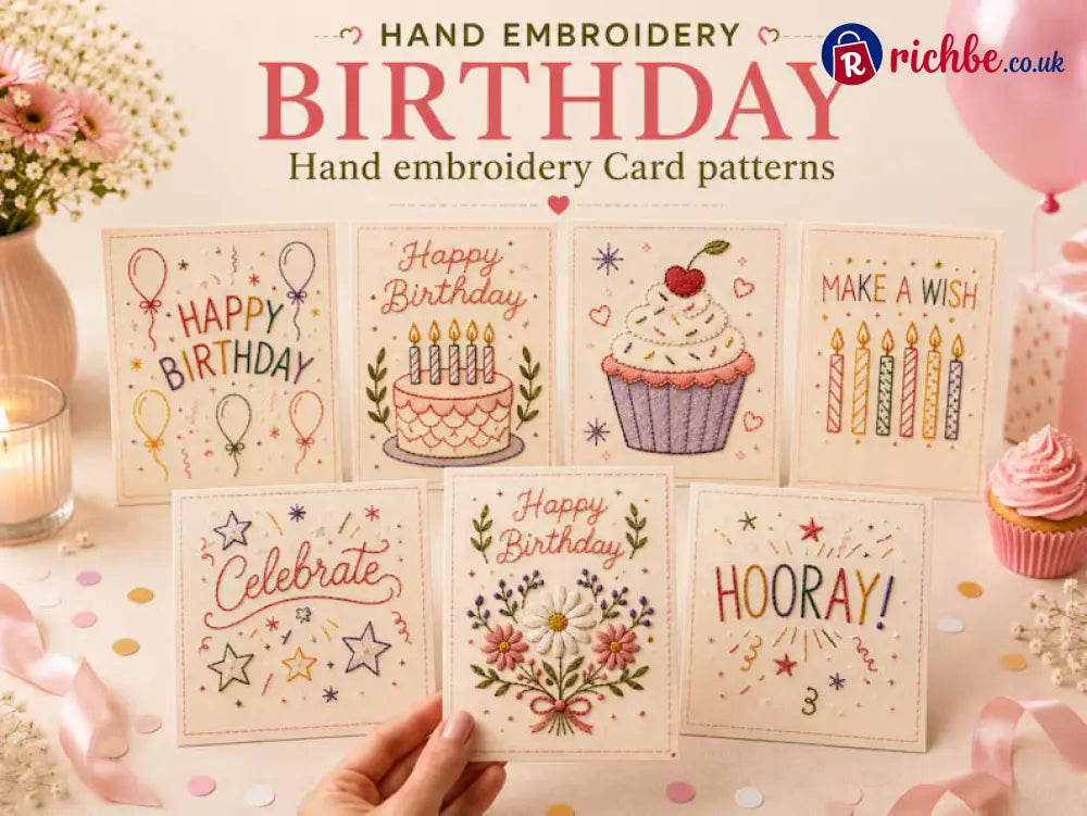 🌲 🪡 Christmas Hand Embroidery Card DIY Kit | Stitch Your Way Into the Christmas Spirit ✨ 🎁 - 🎂Birthday(6 Pcs)
