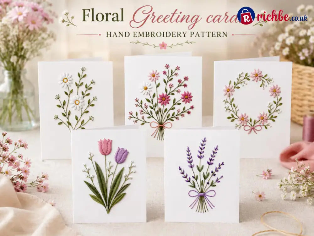 🌲 🪡 Christmas Hand Embroidery Card DIY Kit | Stitch Your Way Into the Christmas Spirit ✨ 🎁 - 🌹Flowers(5 Pcs)