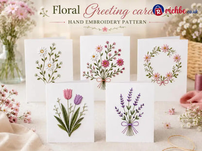 🌲 🪡 Christmas Hand Embroidery Card DIY Kit | Stitch Your Way Into the Christmas Spirit ✨ 🎁 - 🌹Flowers(5 Pcs)