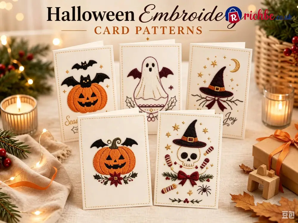 🌲 🪡 Christmas Hand Embroidery Card DIY Kit | Stitch Your Way Into the Christmas Spirit ✨ 🎁 - 🎃Halloween(5 Pcs)