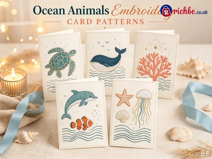 🌲 🪡 Christmas Hand Embroidery Card DIY Kit | Stitch Your Way Into the Christmas Spirit ✨ 🎁 - 🌊Ocean(5 Pcs)