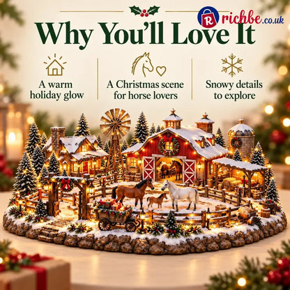 🐴🎄 Christmas Horse Stable Village – Lighted Equestrian Holiday Scene