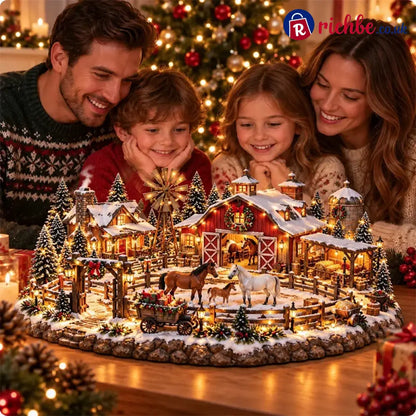 🐴🎄 Christmas Horse Stable Village – Lighted Equestrian Holiday Scene