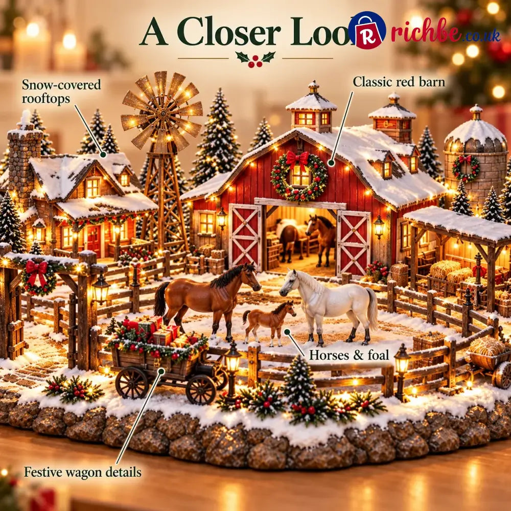🐴🎄 Christmas Horse Stable Village – Lighted Equestrian Holiday Scene