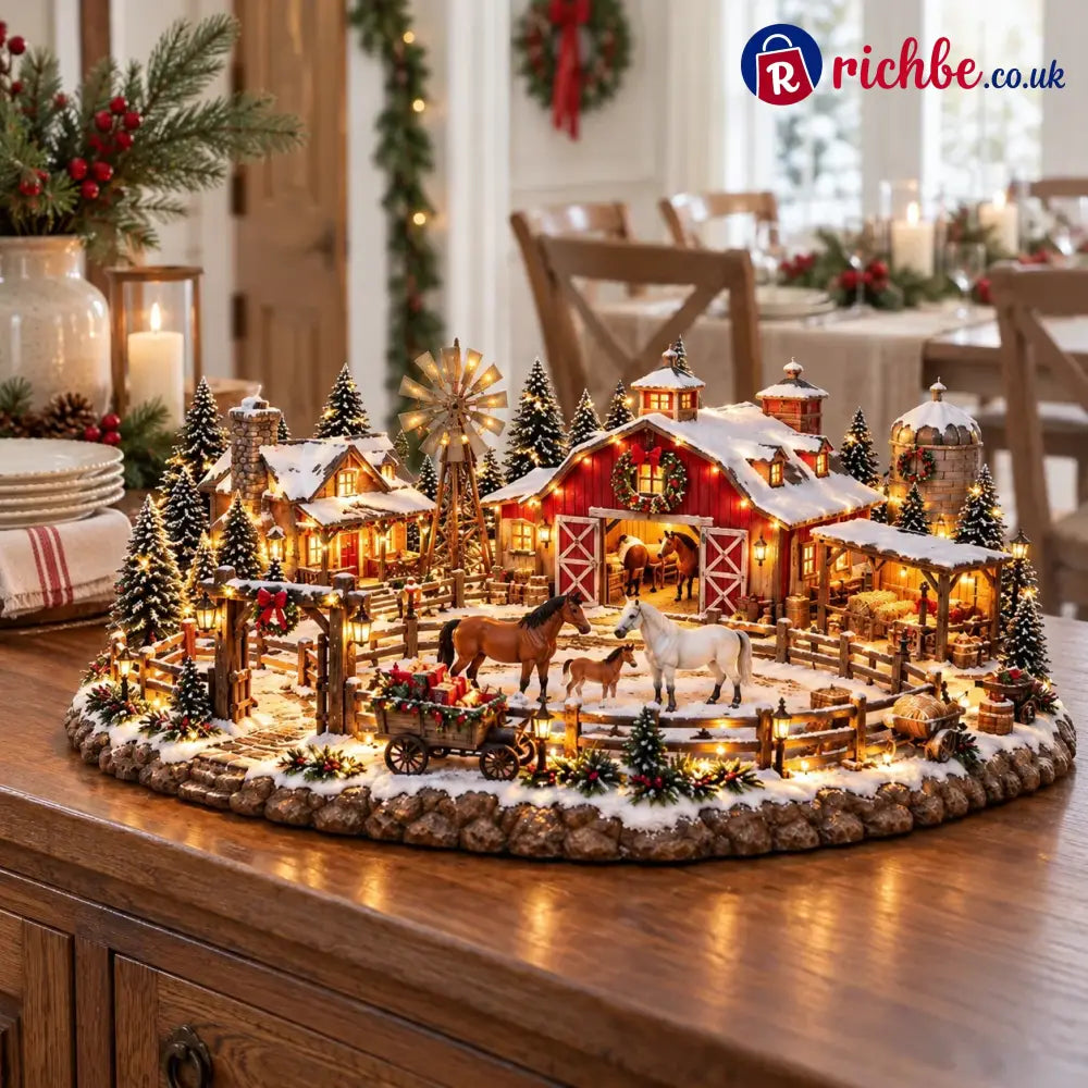 🐴🎄 Christmas Horse Stable Village – Lighted Equestrian Holiday Scene