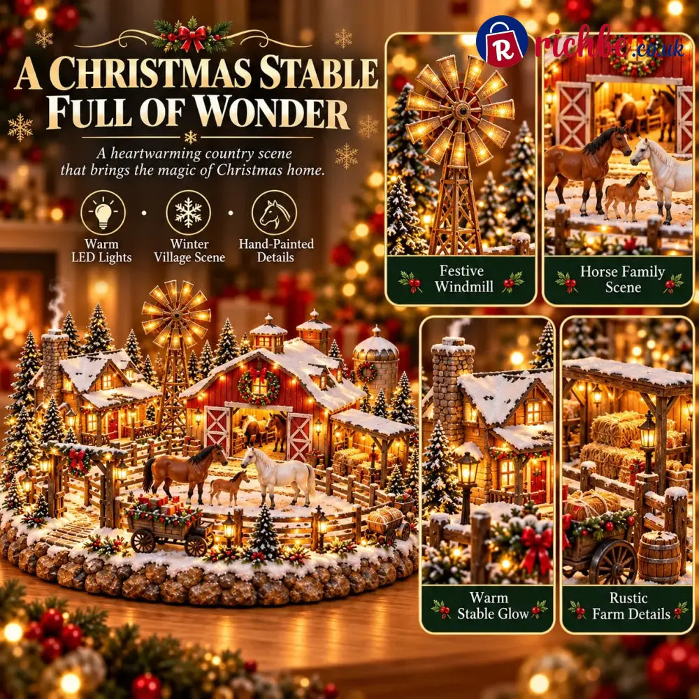 🐴🎄 Christmas Horse Stable Village – Lighted Equestrian Holiday Scene