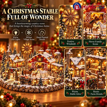 🐴🎄 Christmas Horse Stable Village – Lighted Equestrian Holiday Scene
