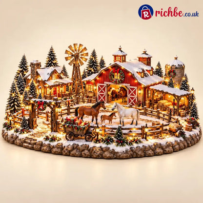 🐴🎄 Christmas Horse Stable Village – Lighted Equestrian Holiday Scene