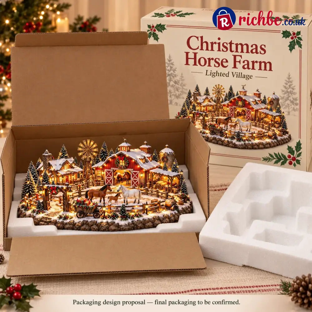 🐴🎄 Christmas Horse Stable Village – Lighted Equestrian Holiday Scene