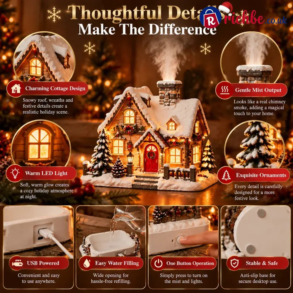 🎄Christmas House Aroma Diffuser - Warm Light & GentleMist Holiday Decor🎄