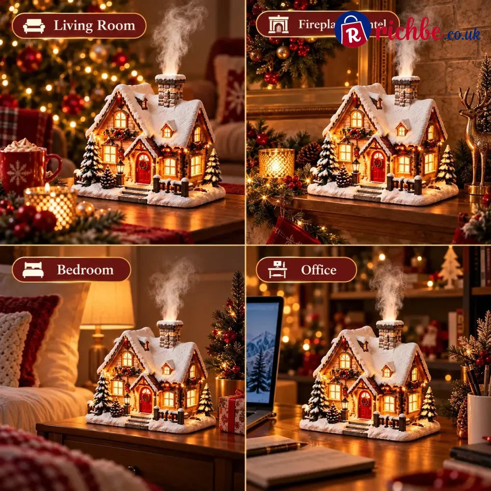 🎄Christmas House Aroma Diffuser - Warm Light & GentleMist Holiday Decor🎄