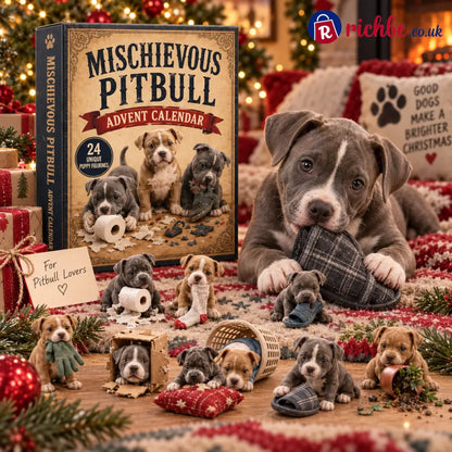CHRISTMAS KICKOFF 49% OFF - Mischievous Pitbull Advent Calendar 2026 - 24-Day Festive Countdown