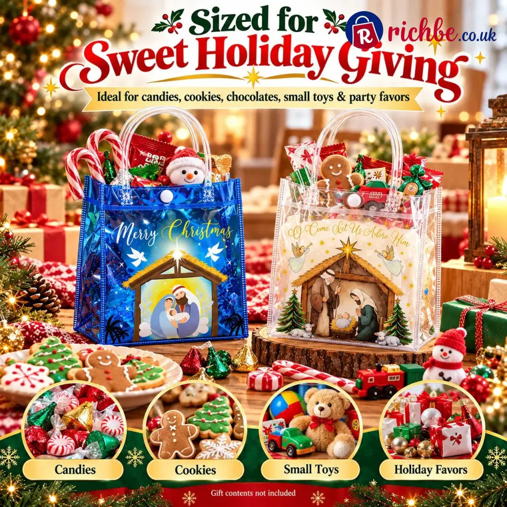 🎄✝️ Christmas Nativity Gift Bags – Reusable Christian Treat Bags with Handles