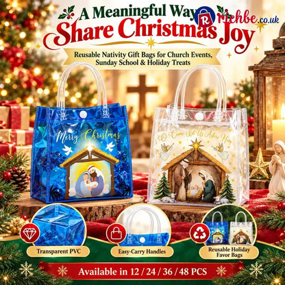 🎄✝️ Christmas Nativity Gift Bags – Reusable Christian Treat Bags with Handles