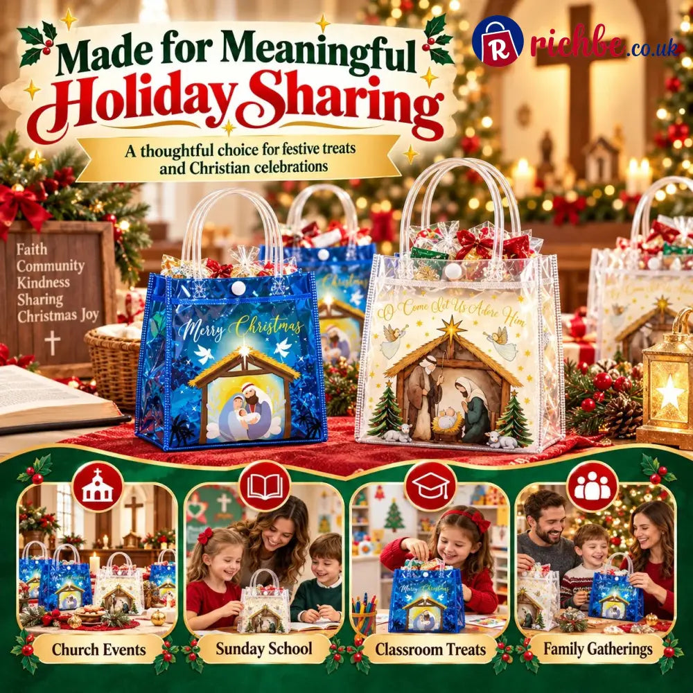 🎄✝️ Christmas Nativity Gift Bags – Reusable Christian Treat Bags with Handles