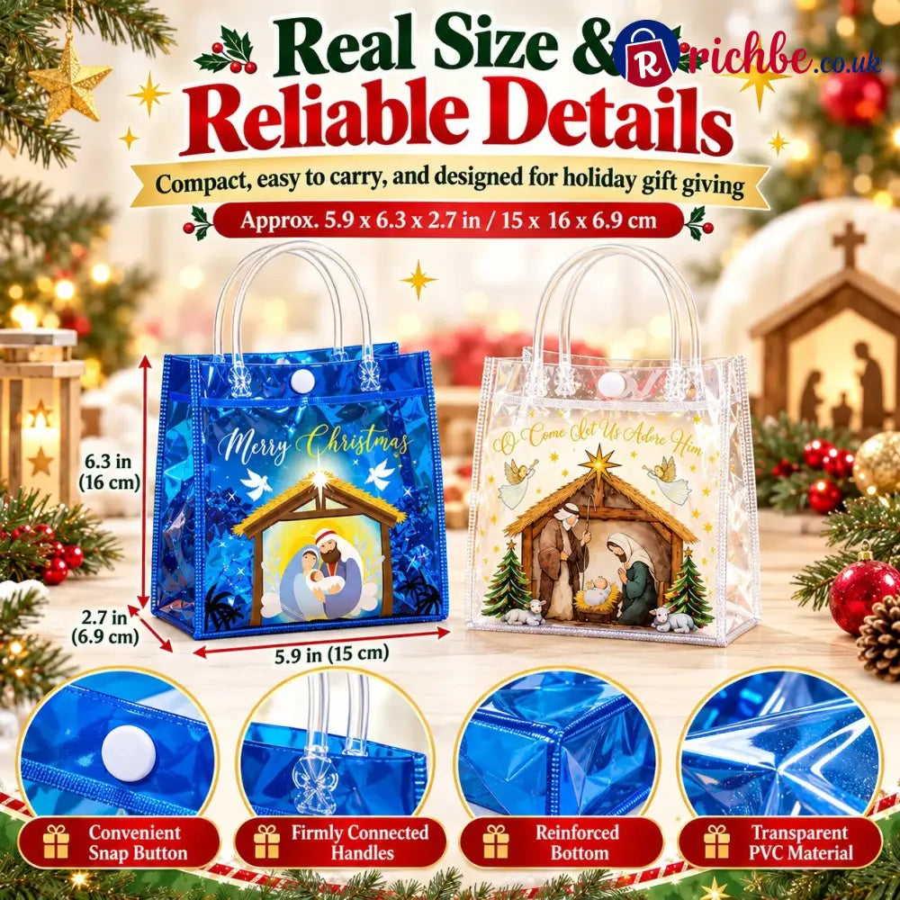 🎄✝️ Christmas Nativity Gift Bags – Reusable Christian Treat Bags with Handles