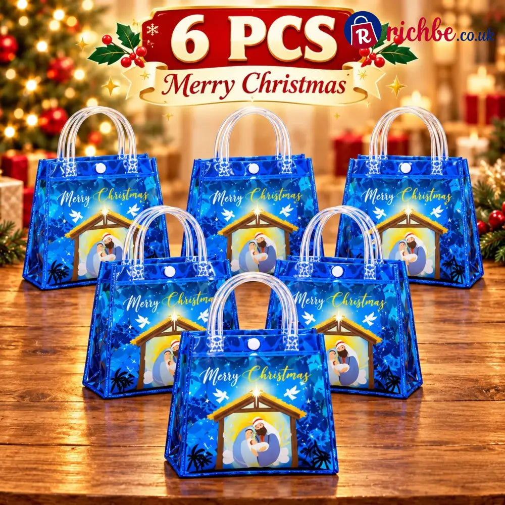 🎄✝️ Christmas Nativity Gift Bags – Reusable Christian Treat Bags with Handles - A / 6 pcs