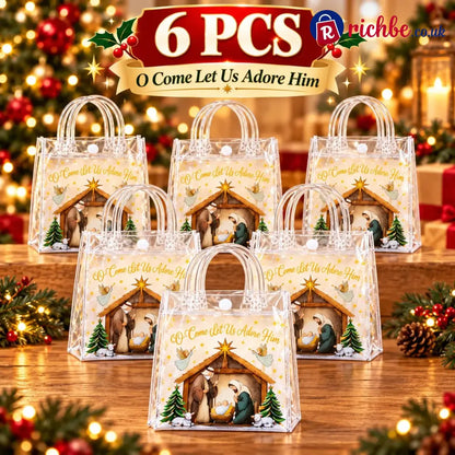 🎄✝️ Christmas Nativity Gift Bags – Reusable Christian Treat Bags with Handles - B / 6 pcs