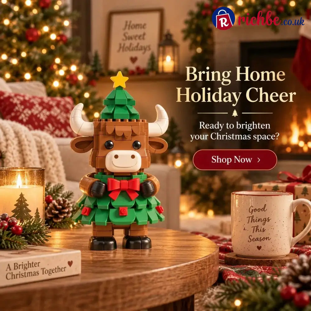 Christmas Tree Highland Cow Building Set – Festive DIY Block Toy & Holiday Display Decor - 🎅Julepynt og gaver🎄