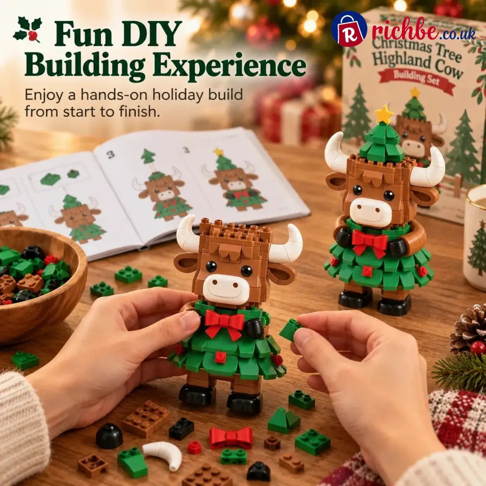 Christmas Tree Highland Cow Building Set – Festive DIY Block Toy & Holiday Display Decor - 🎅Julepynt og gaver🎄
