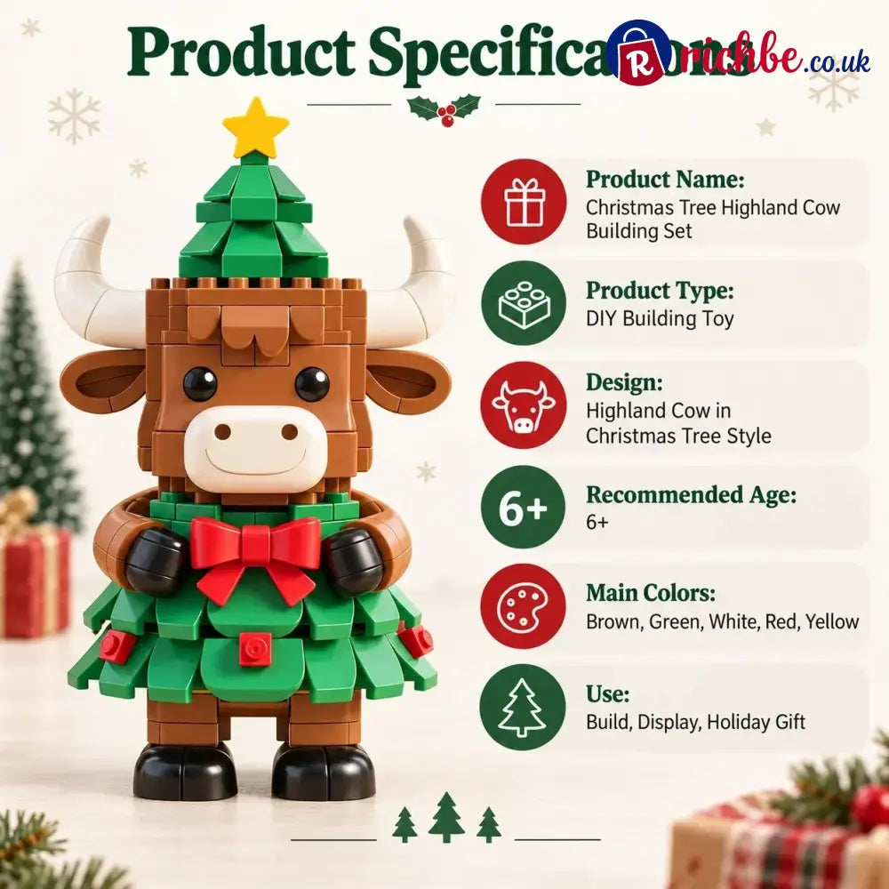 Christmas Tree Highland Cow Building Set – Festive DIY Block Toy & Holiday Display Decor - 🎅Julepynt og gaver🎄