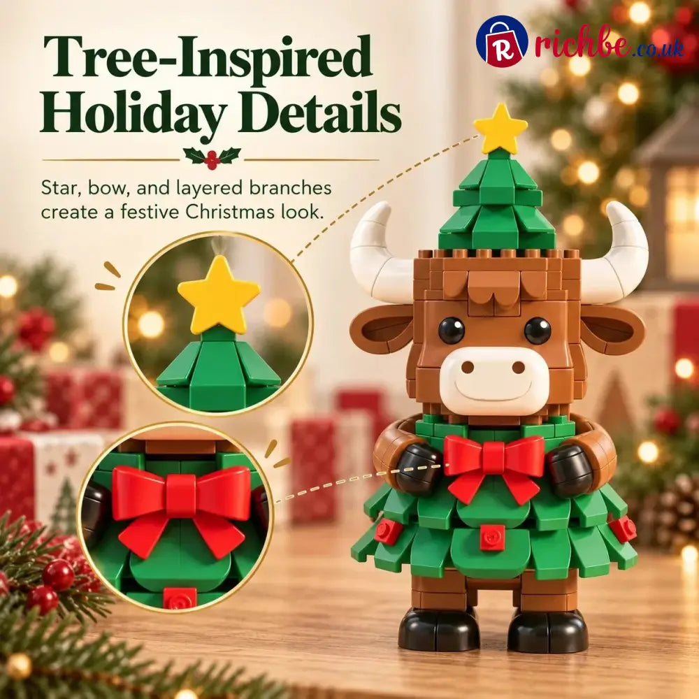 Christmas Tree Highland Cow Building Set – Festive DIY Block Toy & Holiday Display Decor - 🎅Julepynt og gaver🎄