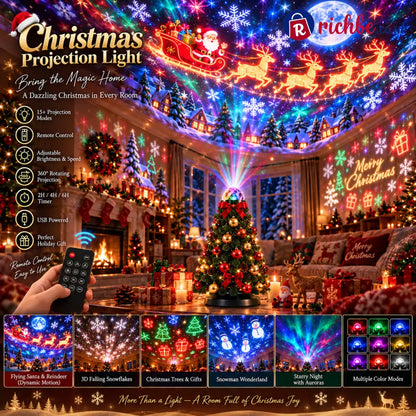 🎄 Christmas Tree Projection Light – 15+ Magical Holiday Scenes with Remote Control