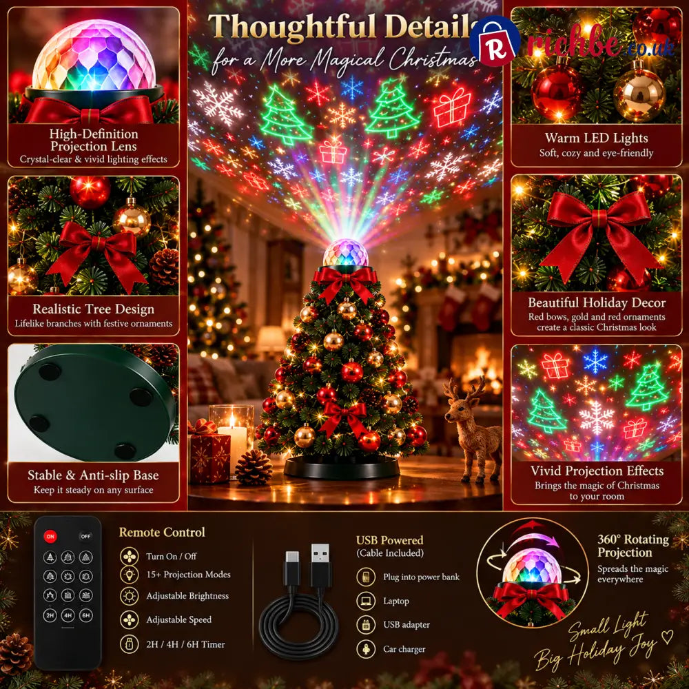🎄 Christmas Tree Projection Light – 15+ Magical Holiday Scenes with Remote Control