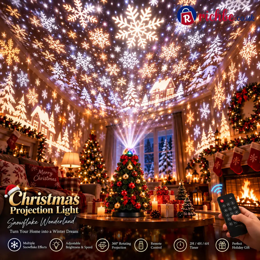 🎄 Christmas Tree Projection Light – 15+ Magical Holiday Scenes with Remote Control
