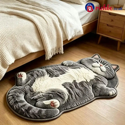 Chubby Tabby Cat Shaped Rug 🐱🤎 - Grey - White / M: 16’’ × 24’’