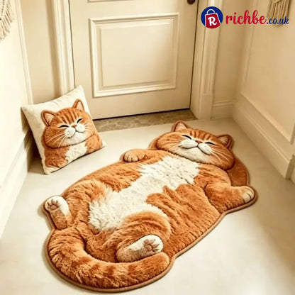 Chubby Tabby Cat Shaped Rug 🐱🤎 - Orange / M: 16’’ × 24’’